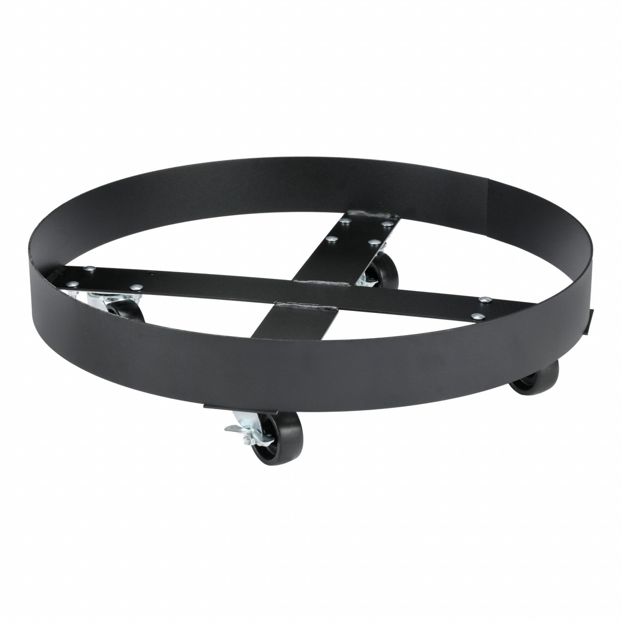 Drum Dolly: 1, 000 lb Load Capacity, For 95 gal Container Capacity, Round, (4) Swivel, Rubber