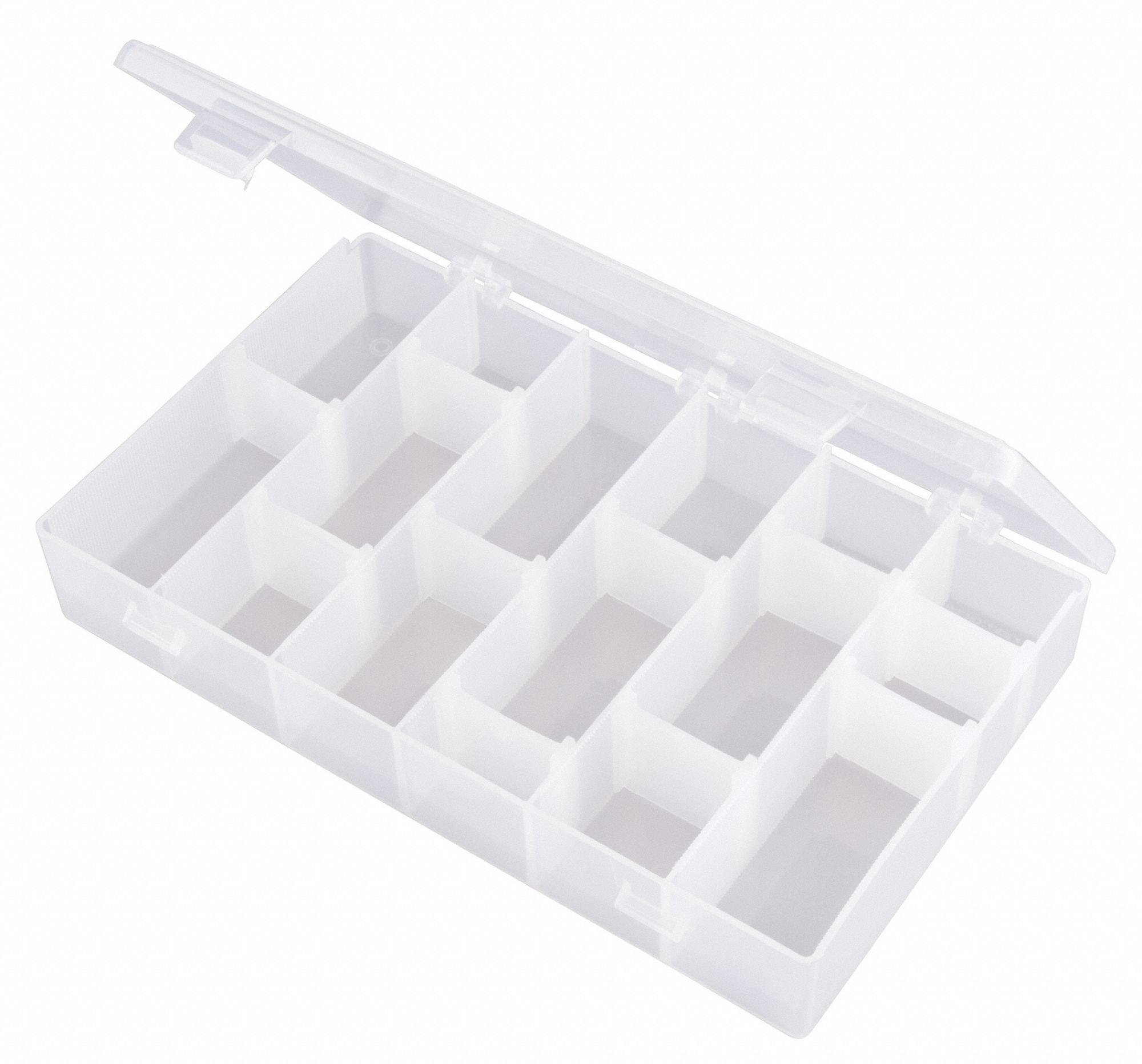 FLAMBEAU Adjustable Compartment Box: 11 in x 1 3/4 in, Clear, 16 ...