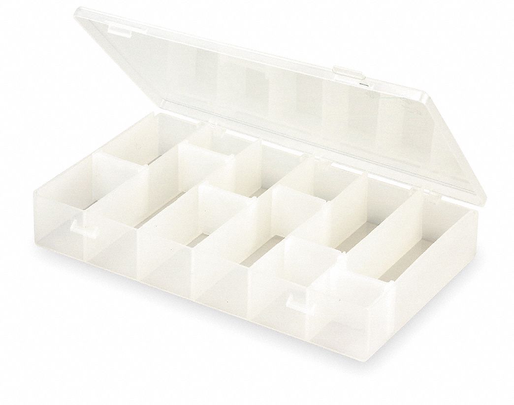 ADJUSTABLE COMPARTMENT BOX, 6¾ IN X 11 IN X 1¾ IN, CLEAR, 16 COMPARTMENTS, SNAP