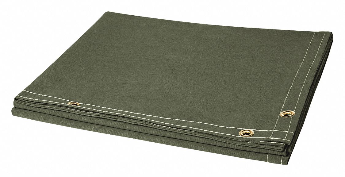 WELDING CURTAIN, COTTON DUCK, 6 X 6 FT CABLE, OLIVE GREEN