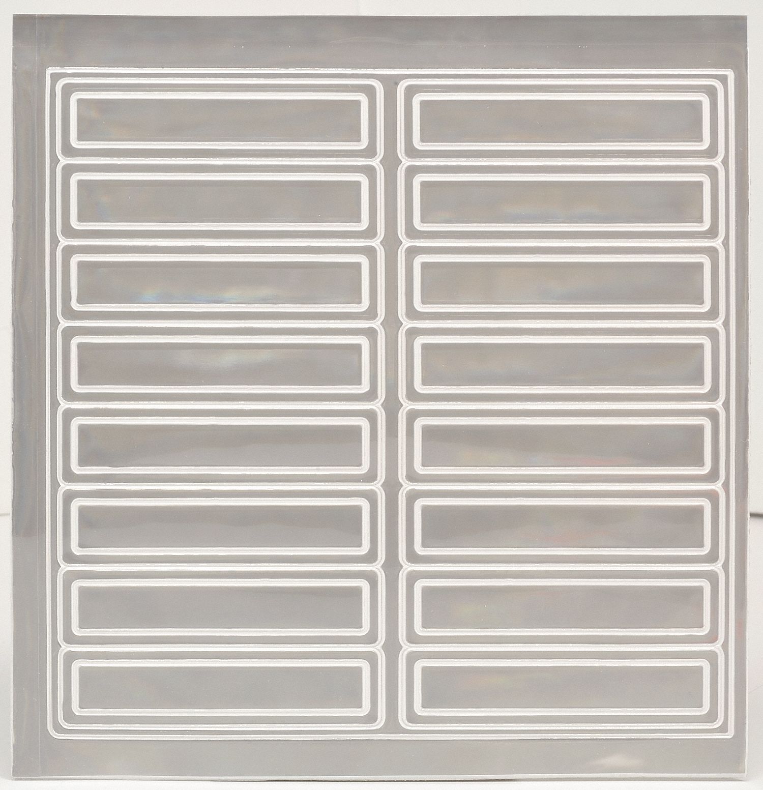 Hard Hat Label: 1 in Ht, 4 in Wd, Reflective, Reflective, Vinyl, Gray, 16 PK