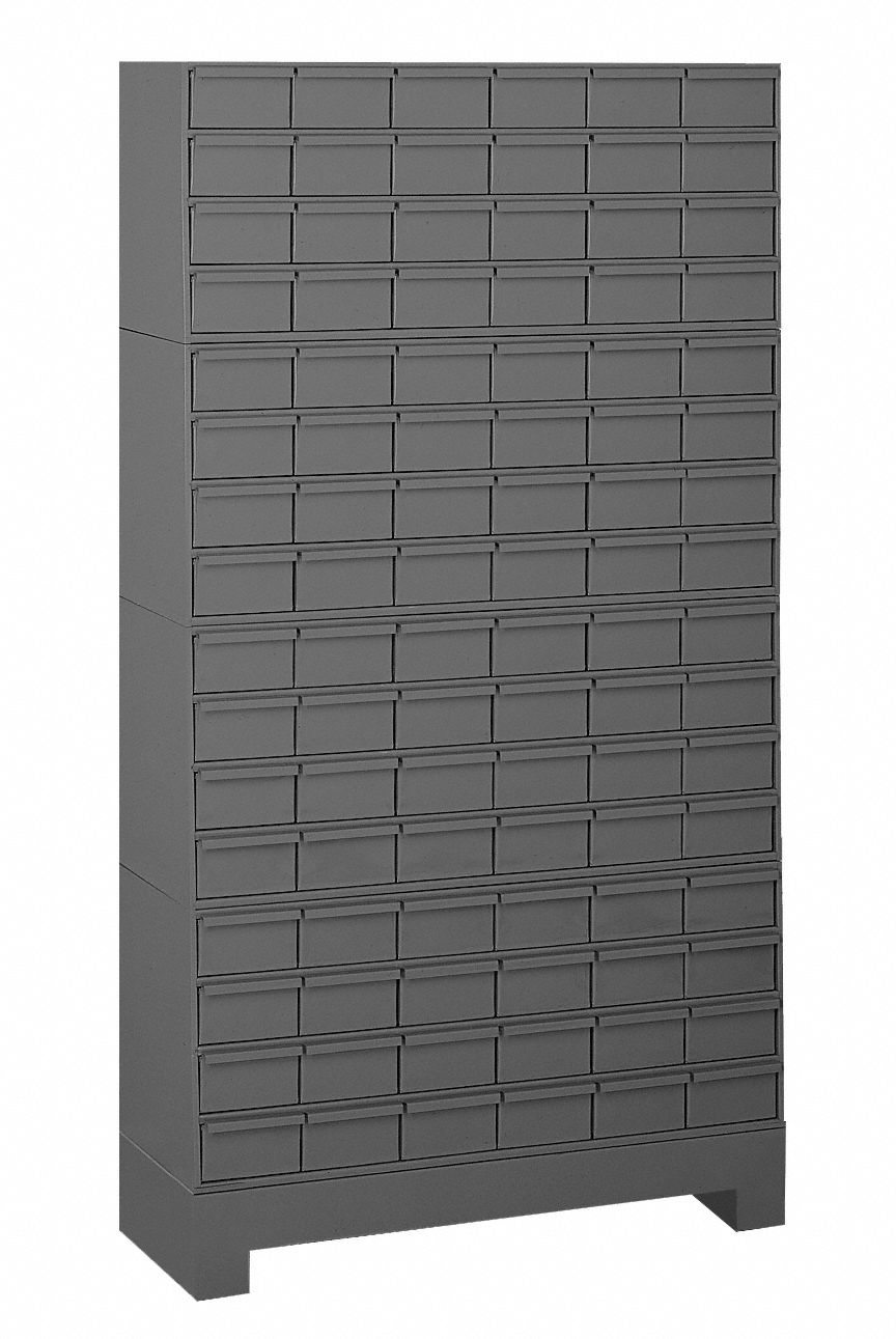 ENCLOSED BIN SHELVING, 34 IN X 12 IN X 62¼ IN, 96 DRAWERS, 192 DIVIDERS, POWDER COATED