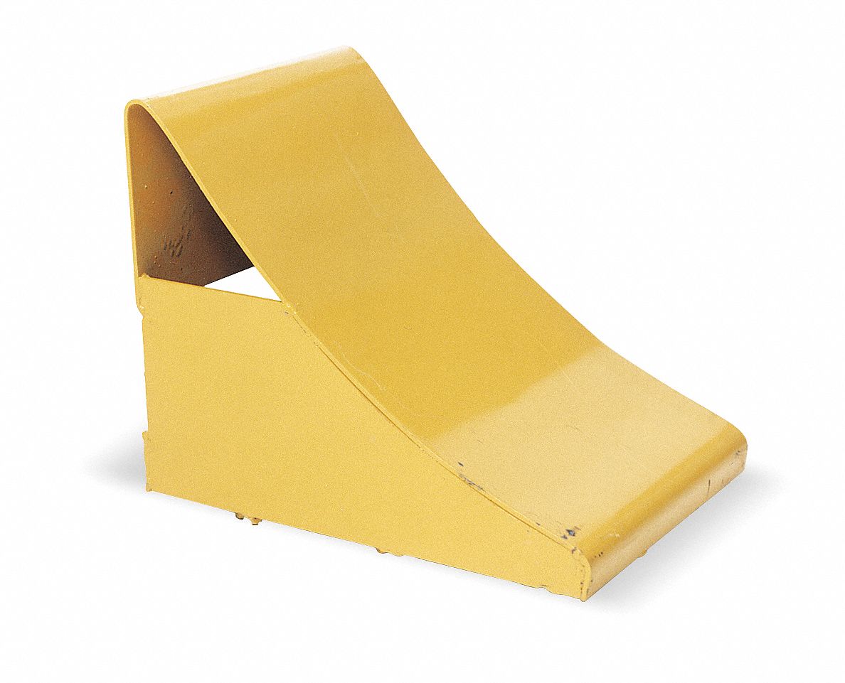 WHEEL CHOCK, STEEL, 8 IN OVERALL L, 10¾ IN OVERALL W, 9 IN OVERALL H, 1 CHOCK, YELLOW, STEEL