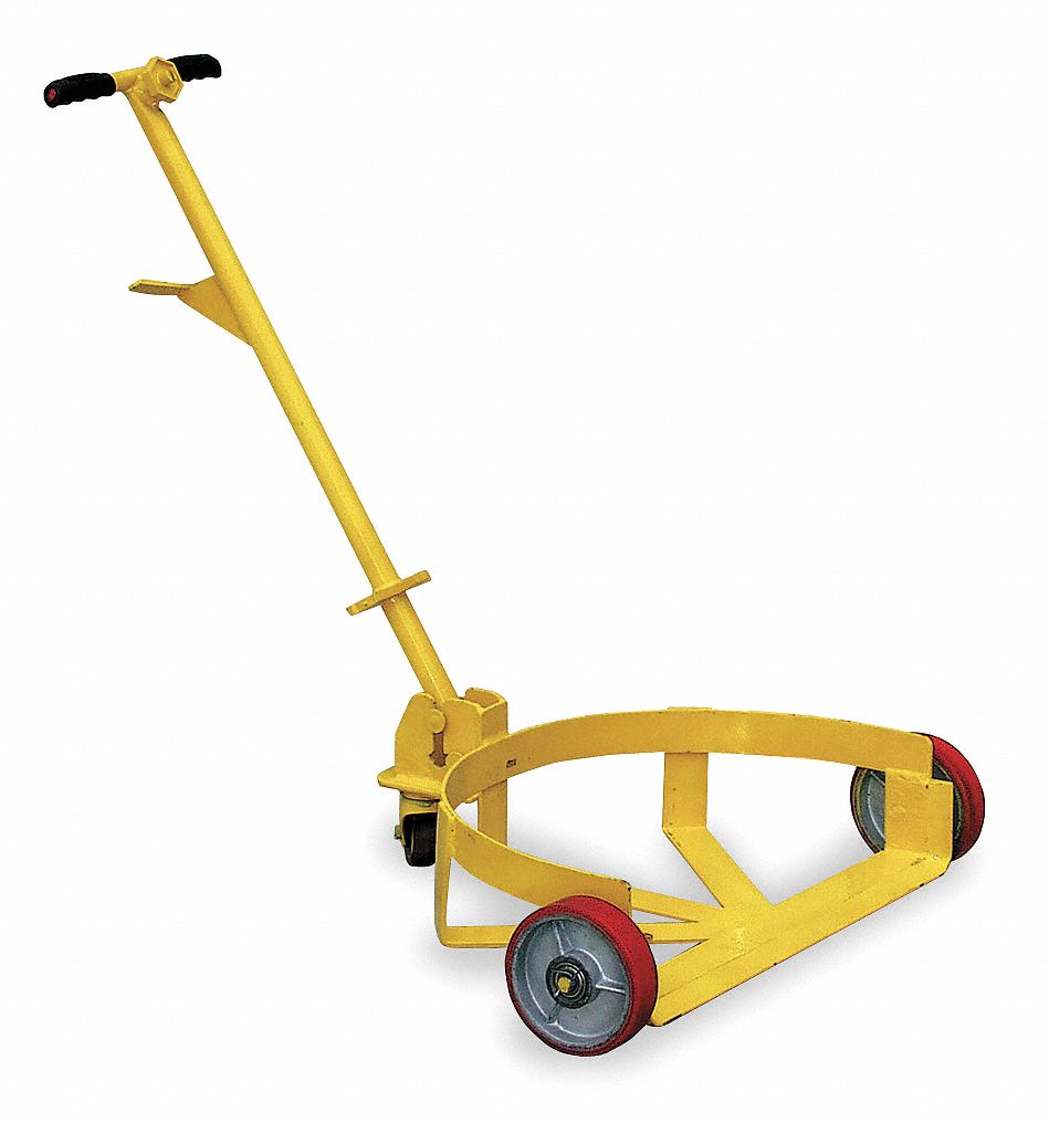 LO-PROFILE DRUM CADDY WITH BUNG WRENCH HANDLE, YELLOW, FOR USE WITH DRUM