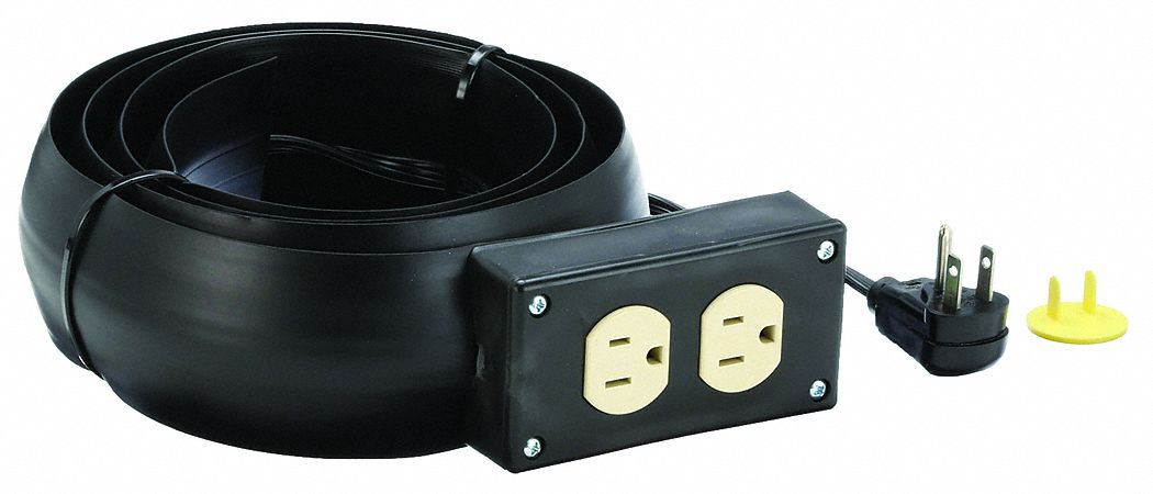 Covered Extension Cord: 10 ft, 8 ft Covered Cord Lg, 16 AWG Wire Size, 3 Conductors, Black