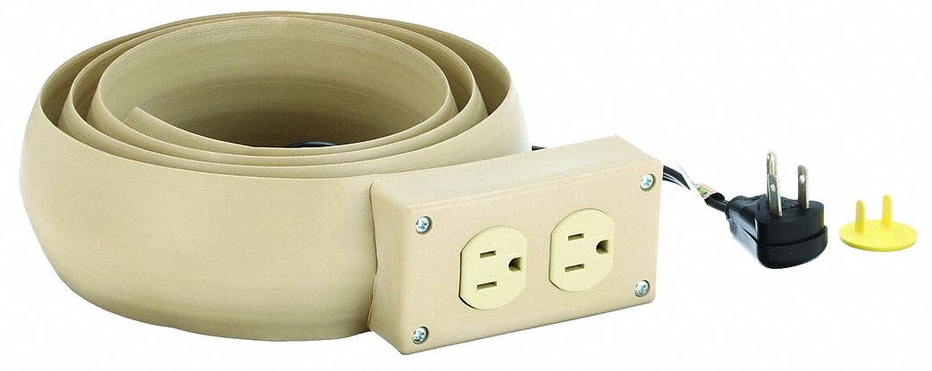 Covered Extension Cord: 8 ft, 6 ft Covered Cord Lg, 16 AWG Wire Size, 3 Conductors, Beige