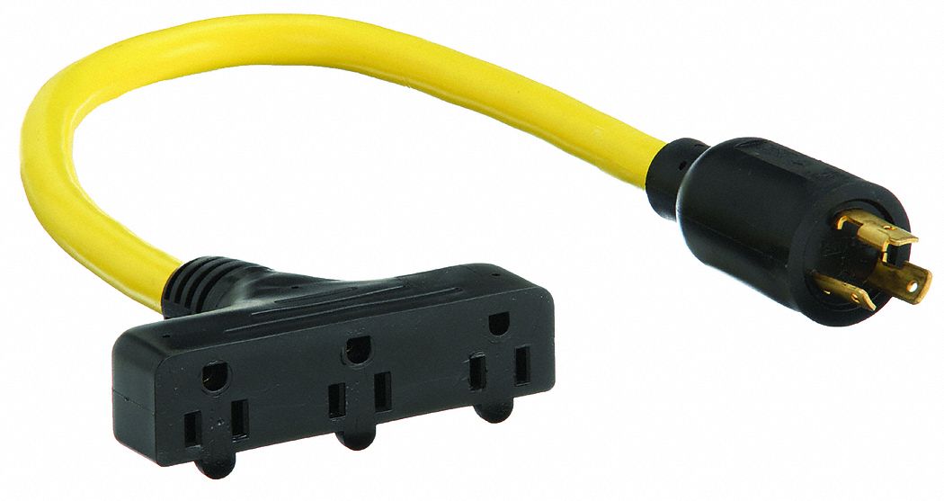 LOCKING CORD ADAPTER, NEMA L5-20P, NEMA 5-15R, 12 AWG WIRE SIZE, 120V AC