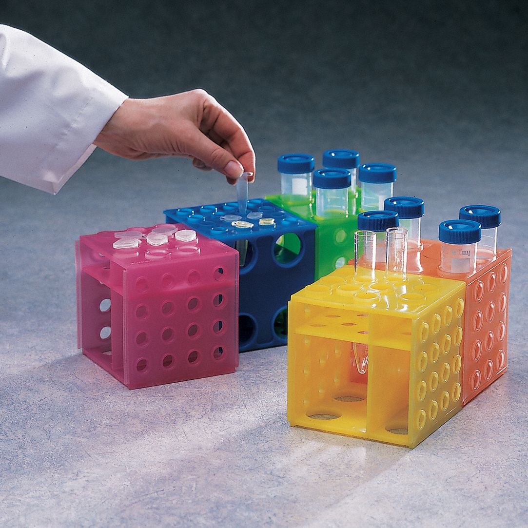 Tube Rack: 4 1/2 in Overall Wd, 4 1/2 in Overall Ht, 4 1/2 in Overall Lg, Polypropylene, Multicolor