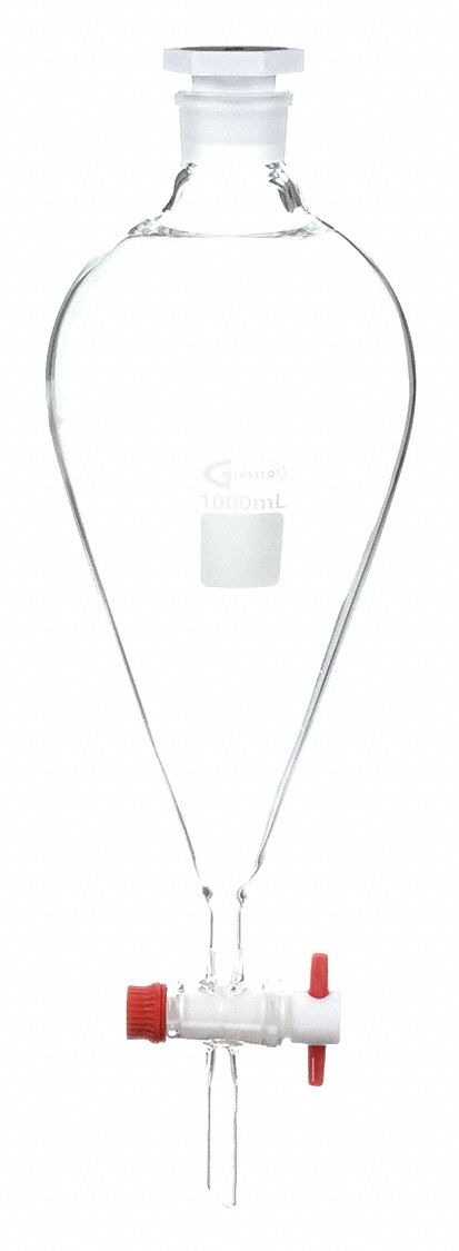 SEPARATORY FUNNEL, GLASS, 33.81 FL OZ CAPACITY, 1 L CAPACITY, GLASS, BOROSILICATE GLASS