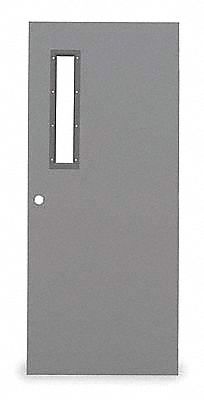 Narrow Light Steel Door: Rectangle Window, 90 min Fire Rating, 84 in Door Opening Ht, Cylindrical