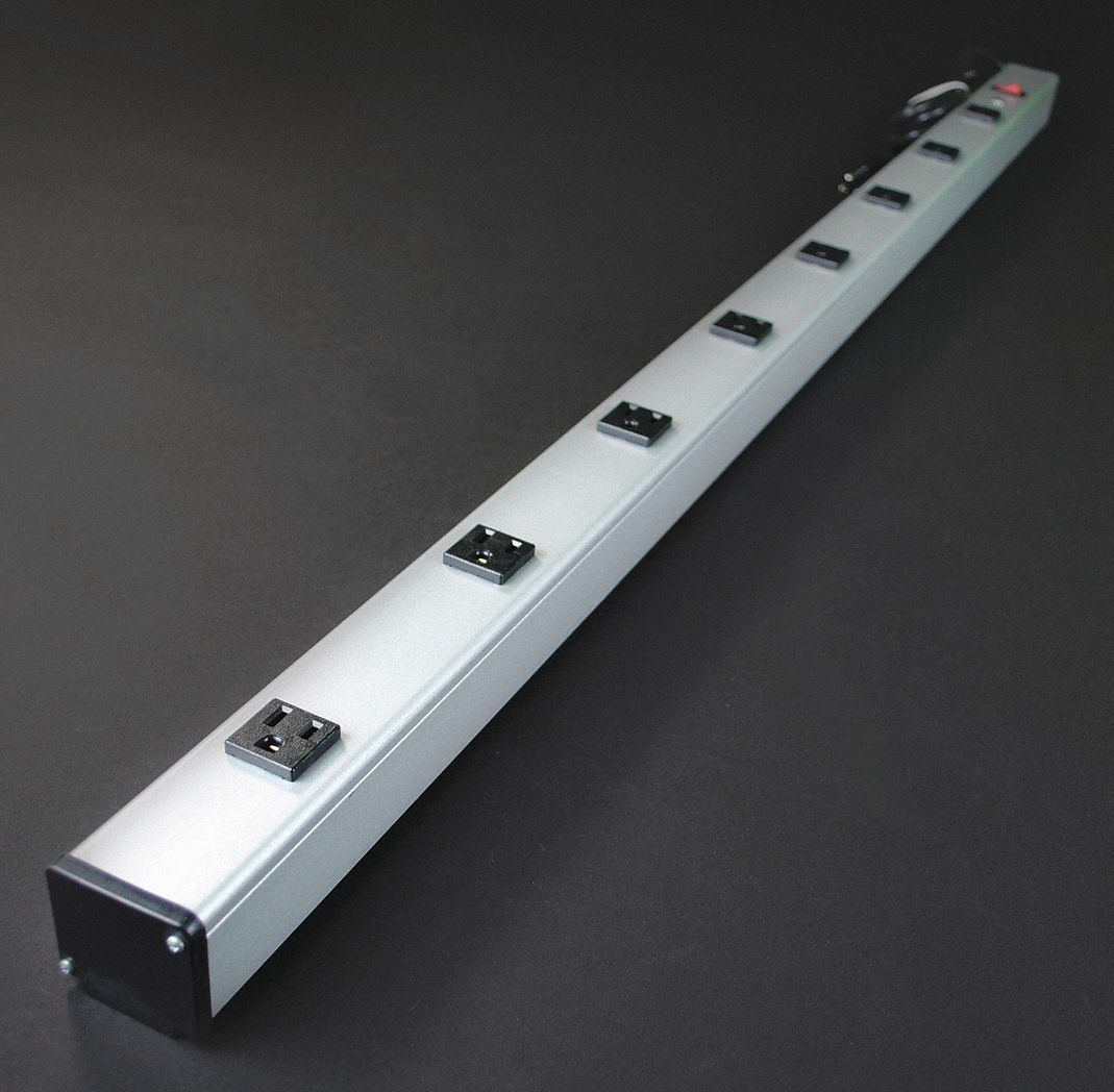 Outlet Strip, Workbench and Aluminum, 8 Total Number of