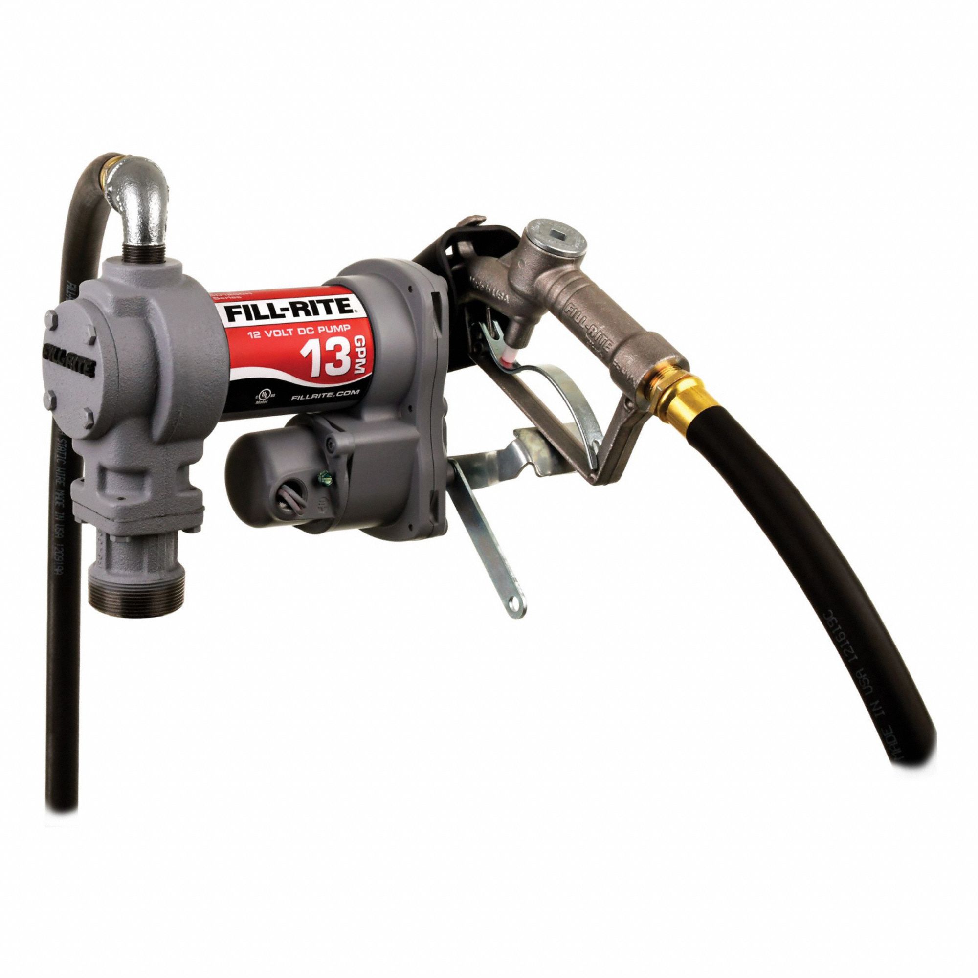 Electric Drum Pump: 12 V DC, 1/4 hp HP, 13 gpm Max. Flow Rate, Pump with Hose & Nozzle