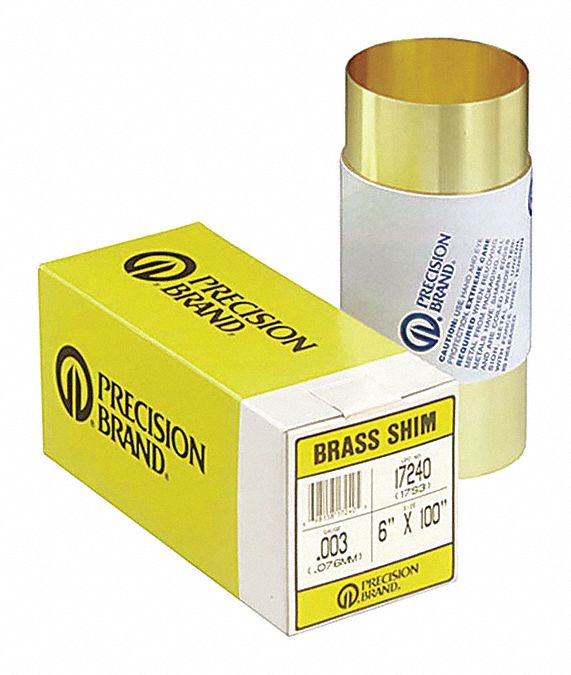 PRECISION BRAND Brass Shim Stock Roll, 260 Grade, 0.002 in Thickness