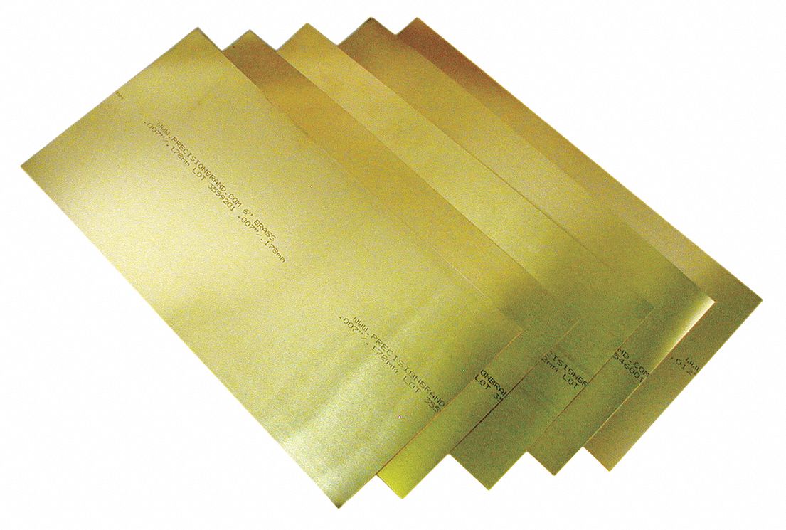 PRECISION BRAND Brass Shim Stock Sheet Assortment, 260 Grade, Thickness ...