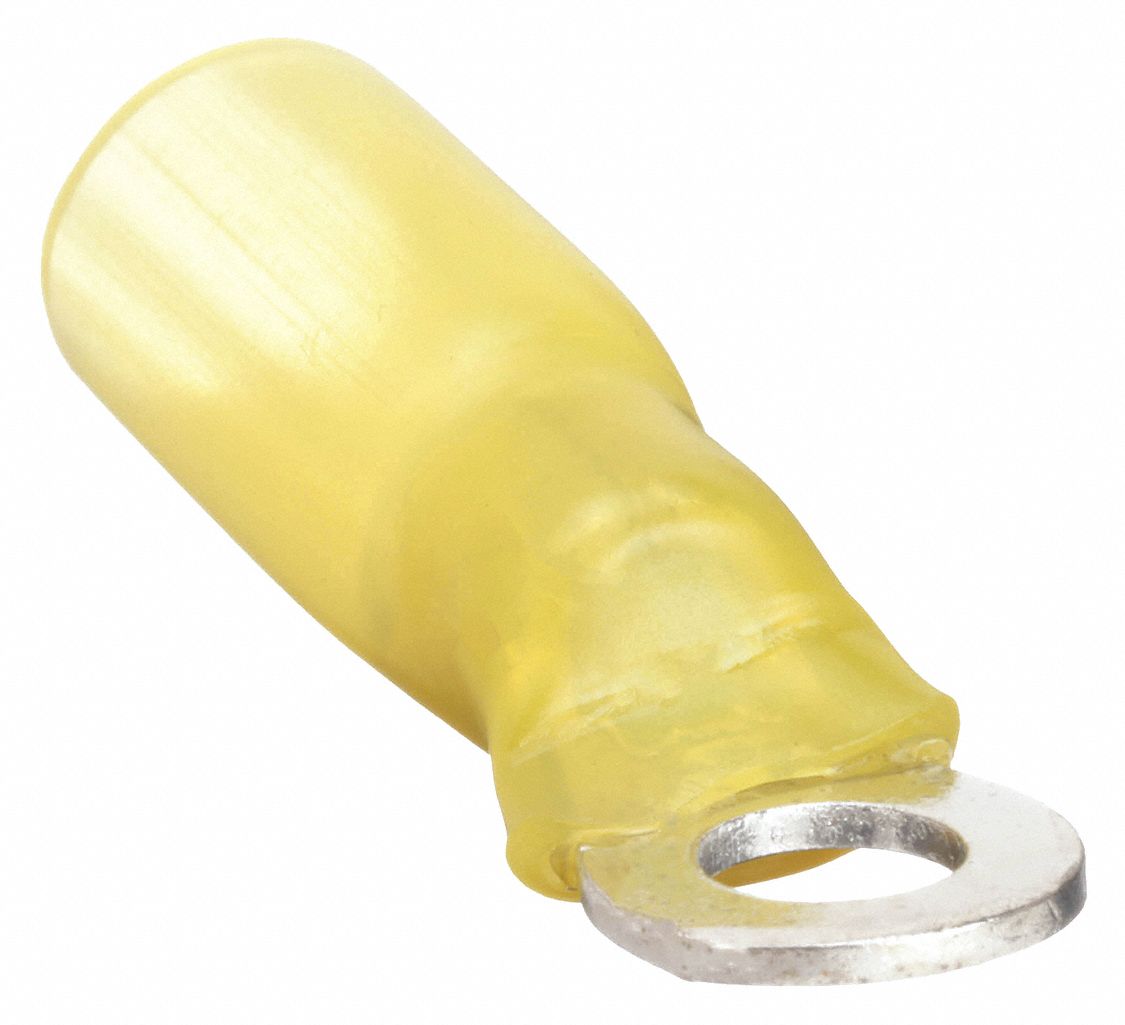 RING TERMINAL, YELLOW, ¼ IN STUD SIZE, 12 AWG TO 10 AWG WIRE SIZE RANGE, 25 PK