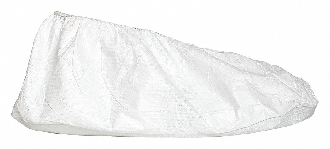 SHOE COVERS, SERGED SEAMS, TOP, WHITE, SIZE X LARGE, 5 IN, PVC/DUPONT TYVEK, ELASTIC