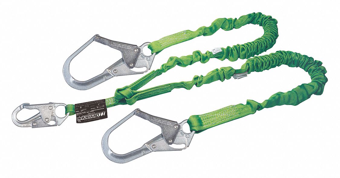 Shock-Absorbing Lanyard: Tubular Webbing, Steel Snap Hook, Steel Snap Hook, 310 lb Capacity