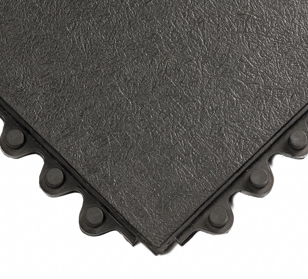 24/SEVEN INTERLOCKING ANTIFATIGUE MAT TILE, 3 X 3 FT, SMOOTH, BLACK, RUBBER