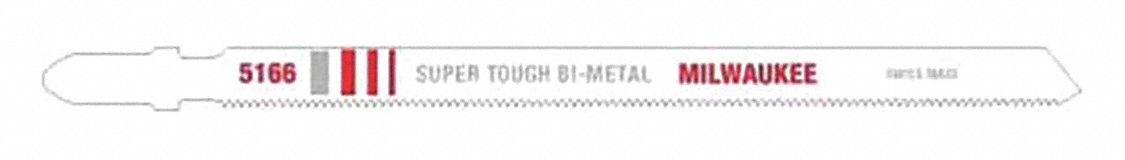 Jigsaw Blade: 24, 5 1/4 in Blade Lg, Bi-Metal, Bi-Metal, T Shank, Thin Metal, 5 PK