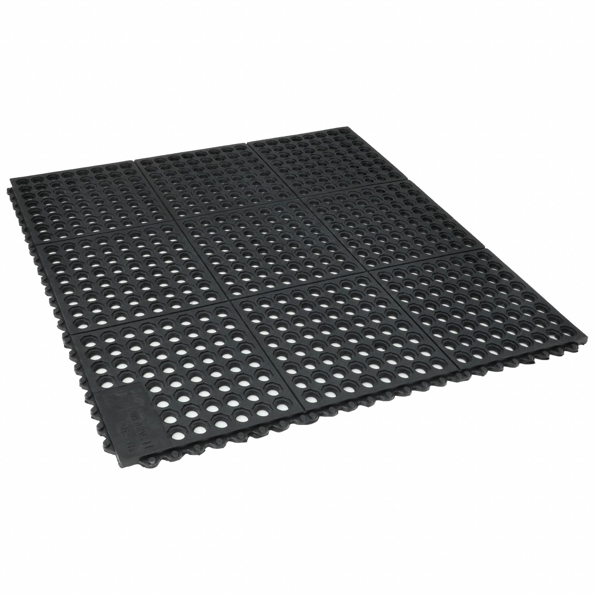 24/SEVEN INTERLOCKING DRAINAGE MAT TILE, 3 X 3 FT, OPEN, NITRILE, BLACK