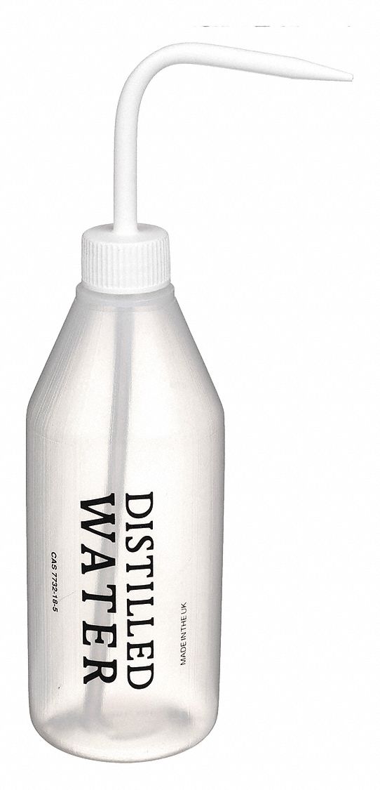 Wash Bottle: 16.9 fl oz Capacity - oz, 500 mL Capacity - mL, Waters, Distilled Water, Nonvented