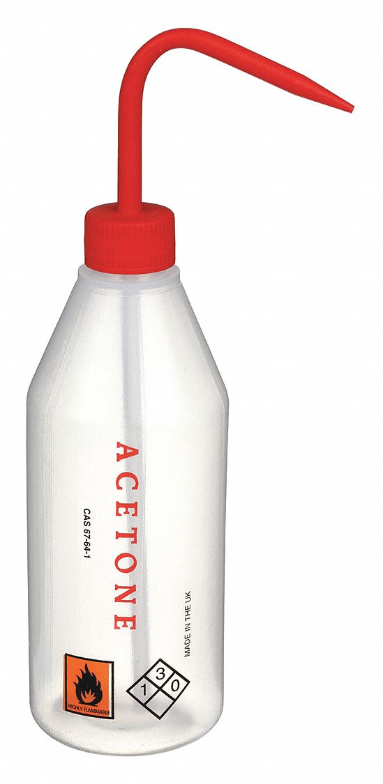 Wash Bottle: 16.9 fl oz Capacity - oz, 500 mL Capacity - mL, Specific Chemicals, Acetone, Nonvented