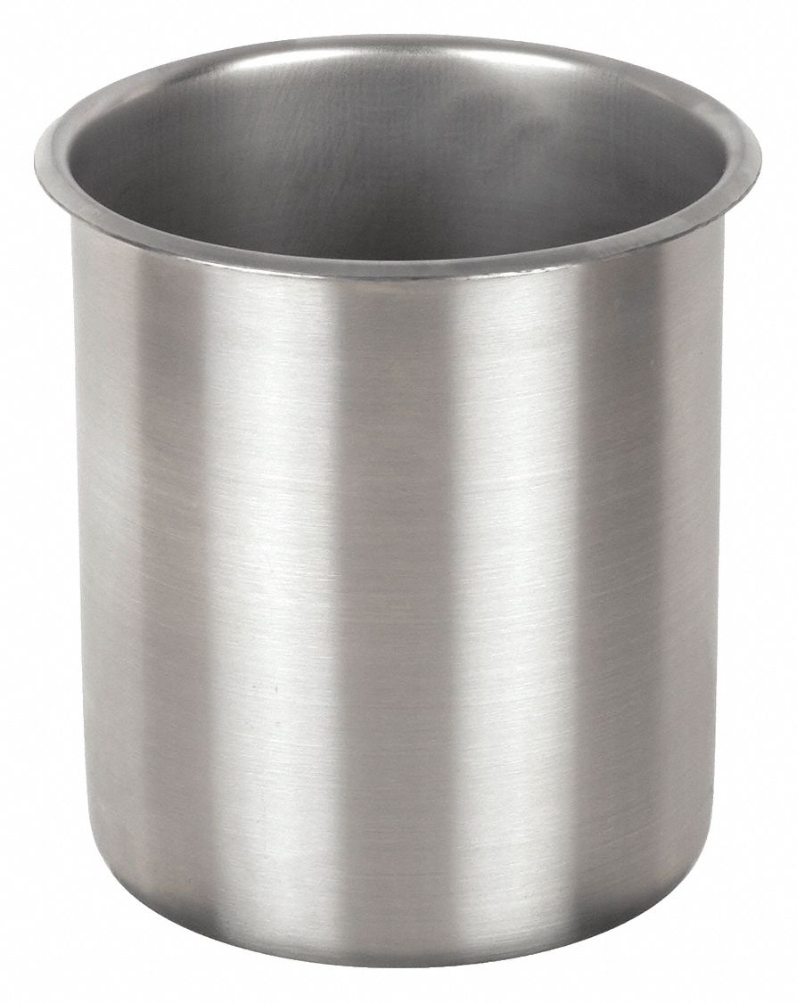 Beaker: 4.3 qt Capacity - oz, 7 5/8 in Overall Ht, Stainless Steel, Silver, Autoclavable, Beaker