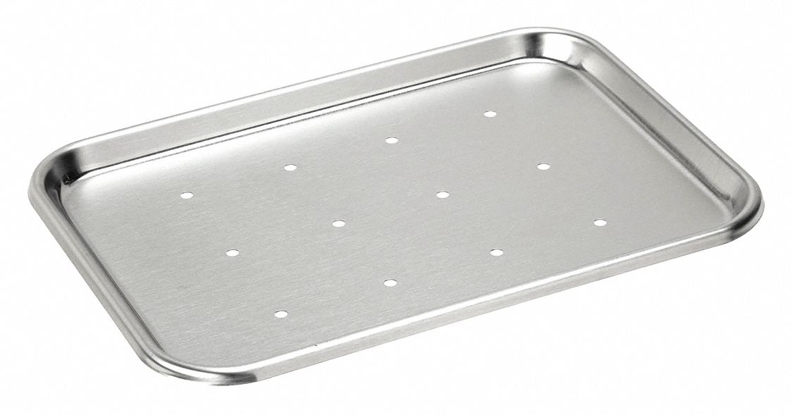 Perforated Tray: Stainless Steel, 5/8 in Overall Ht, Rectangular, 9 3/4 in Overall Wd, Sterile