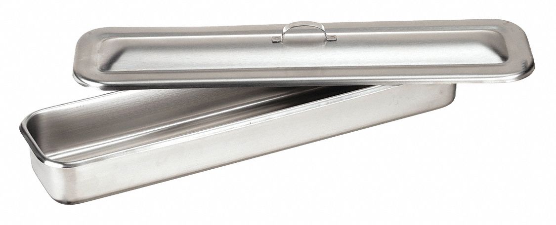 Catheter/Instrument Tray: Stainless Steel, 2 7/8 in Overall Ht, Rectangular, 4 in Overall Wd