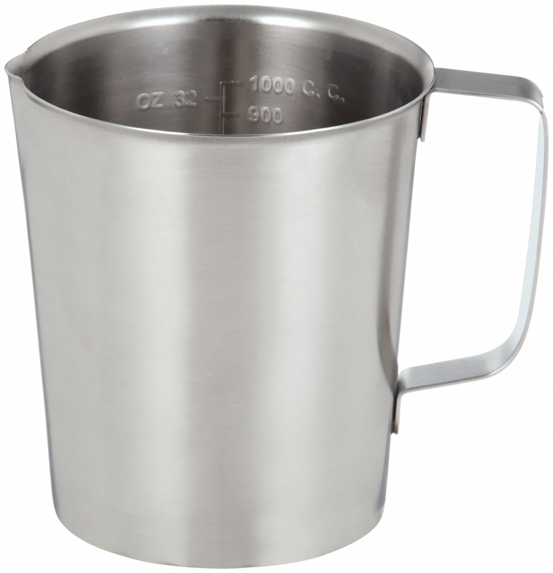 GRADUATED MEASURING CUP, 1 QT FLUID CAPACITY, 5¼ IN OVERALL DIAMETER, 4⅝ IN OVERALL H, SILVER