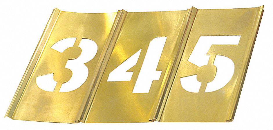 Stencil Set: 0 to 9/Dash (-)/Period (.), 2 in Character Ht, Brass, Interlocking