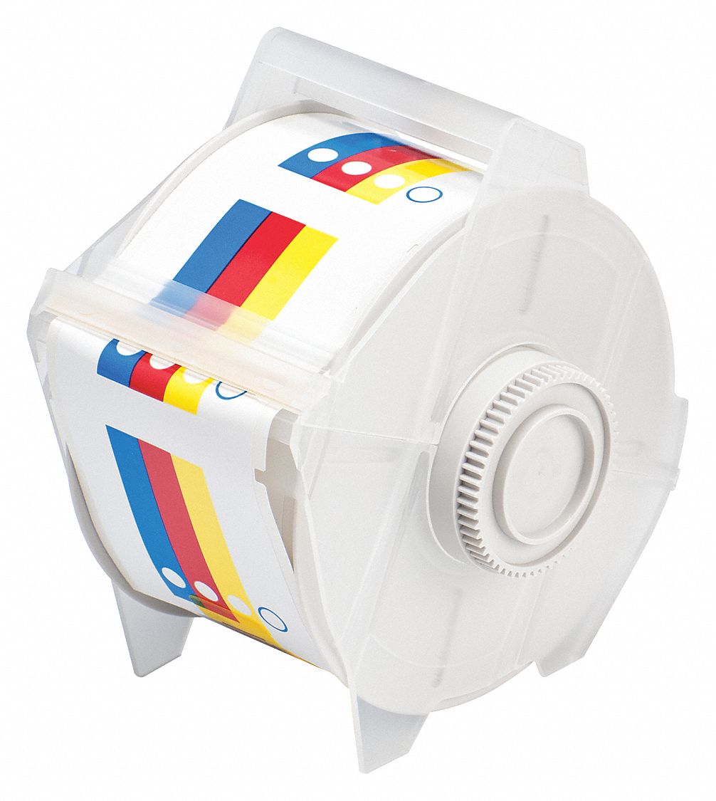 PRECUT LABEL ROLL, COLOUR BAR, 2¼ IN X 2¼ IN, VINYL, WHITE, OUTDOOR, 365 LABELS