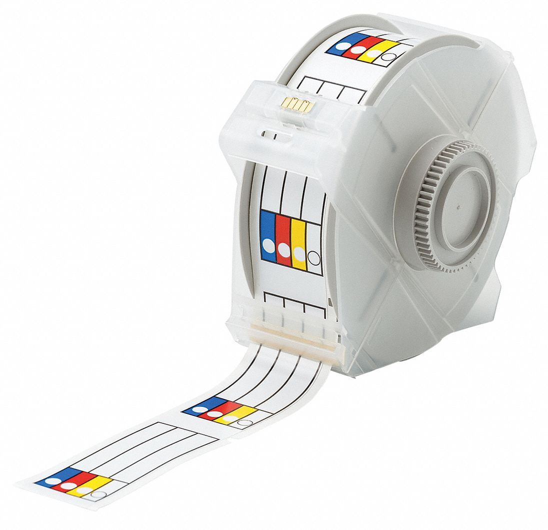 Pre-Cut Label Stock Roll: No Legend, Color Bar, 1 1/8 in x 3 in, 3 1/4 in x 1 1/8 in, Vinyl, White