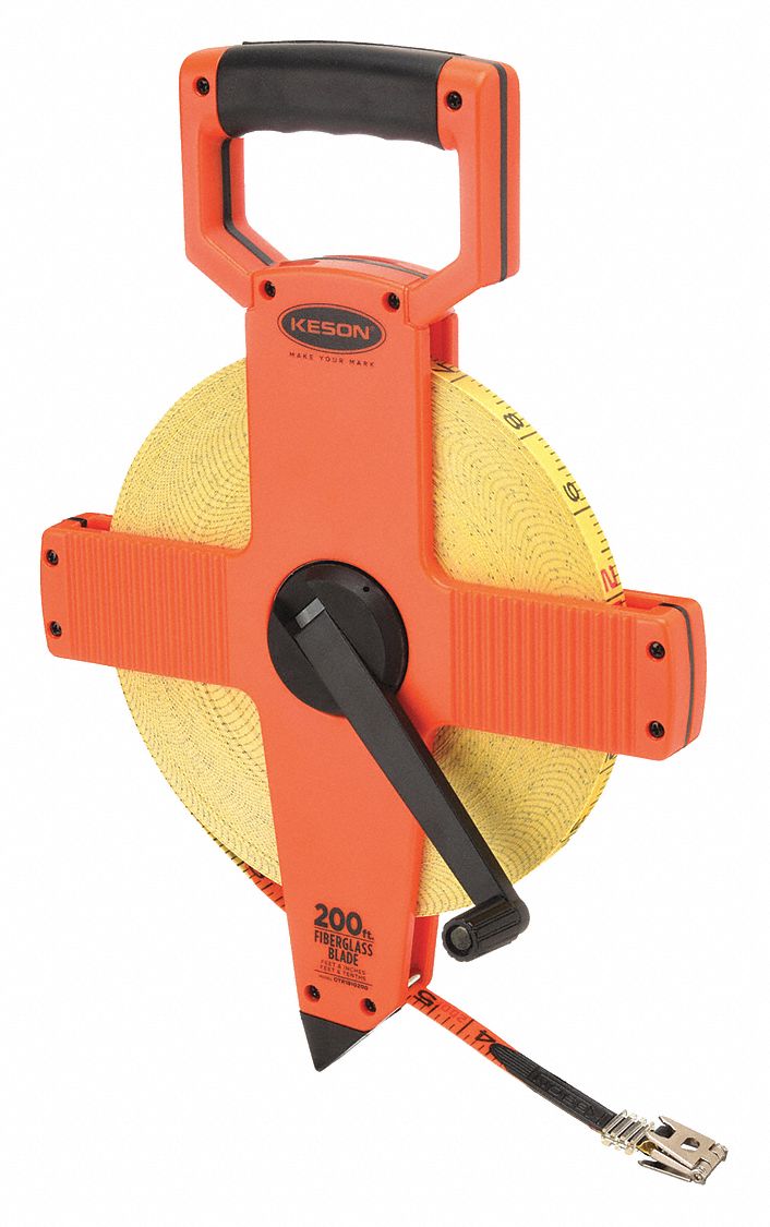 KESON Long Tape Measure: OTR-1810-200, SAE/Engineers Scale, 1/8 in,  Nonmagnetic Double Hook Tip