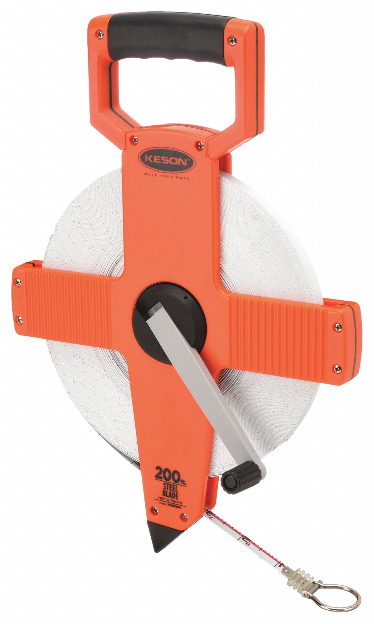 Long Tape Measure: Manual, NR10-200, SAE/Engineers Scale, 200 ft, 1/100 ft, Plastic, Loop Tip