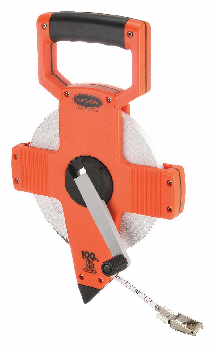 Long Tape Measure: Manual, NR18-100, SAE, 100 ft, 1/8 in, Plastic, Nonmagnetic Single Hook Tip