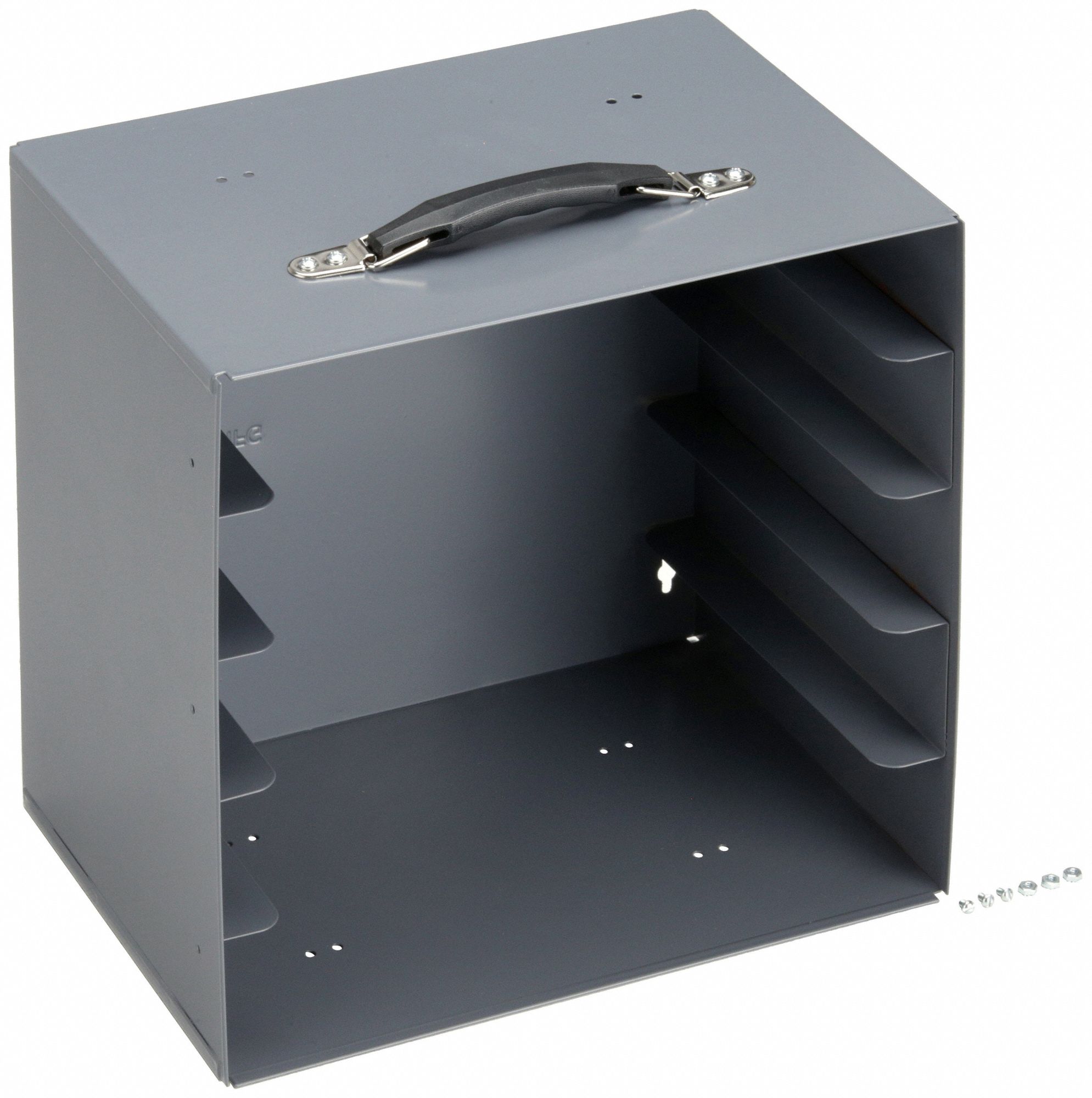 RACK FOR LARGE PLASTIC COMPARTMENT BOXES, 13½ IN X 13⅜ IN, GREY