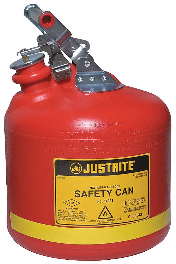 Type I Safety Can,2.5 gal,Red,14-1/4In H - Grainger