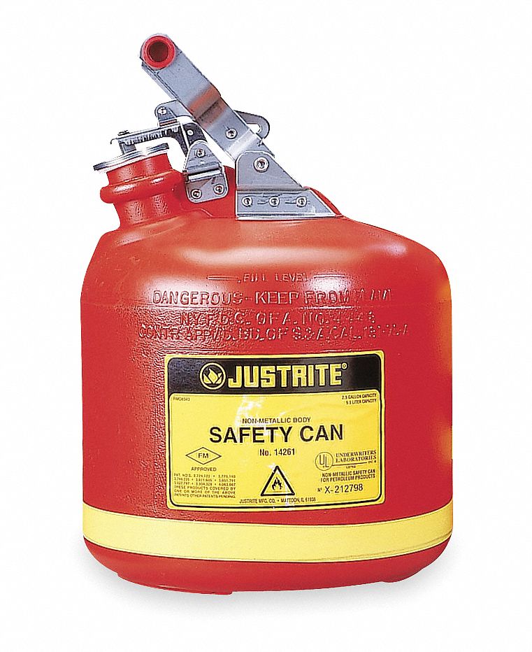 Type I Safety Can: For Use With Flammables, 2 1/2 gal Capacity, Polyethylene, Red