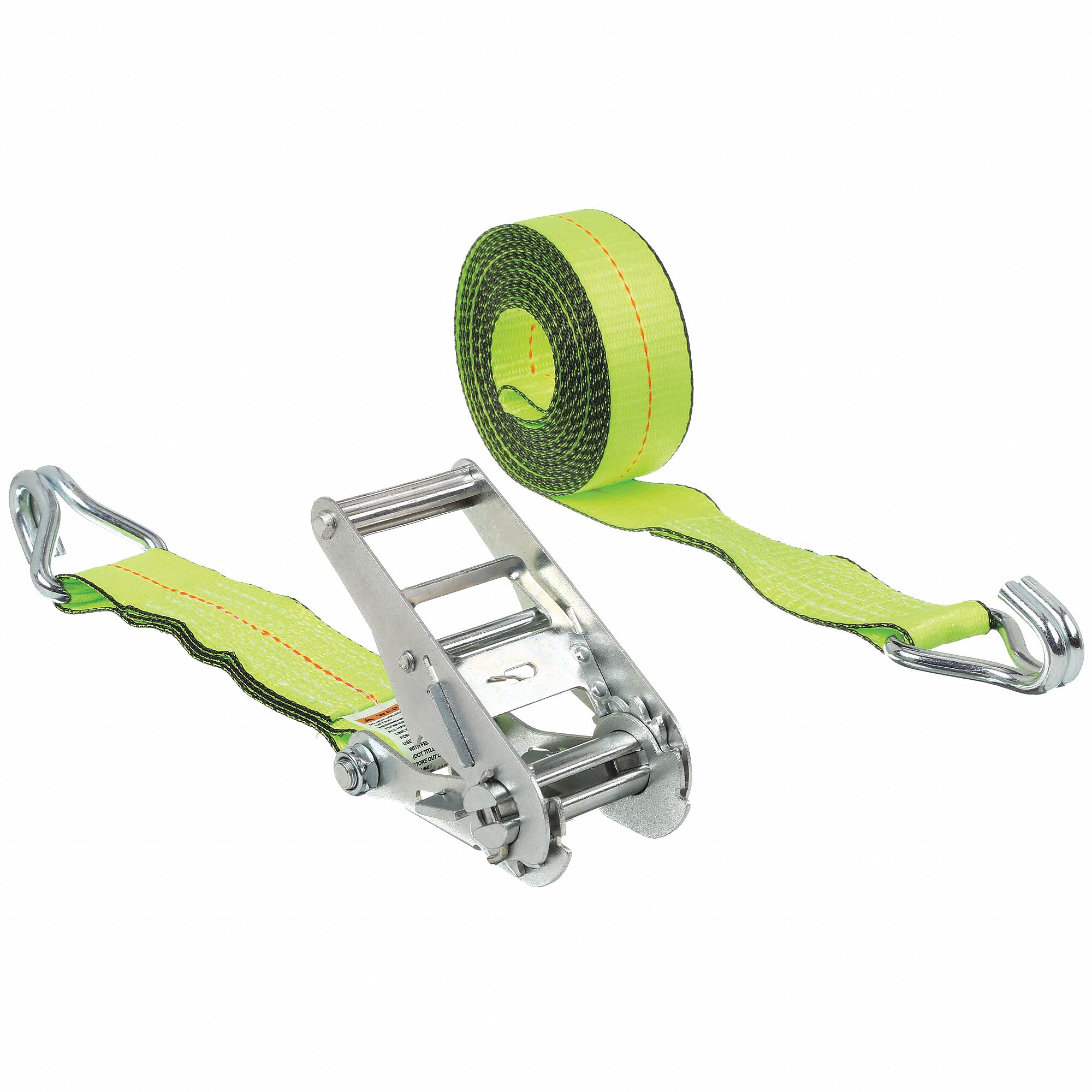 Tie Down Strap: Ratchet, Wire-Hook, Cut-Resistant Edges, 2 in Wd, 1, 600 lb WLL, 20 ft Lg