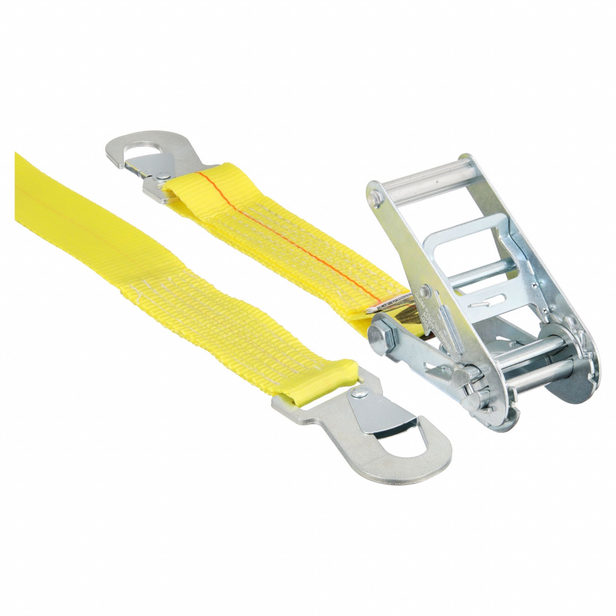 Tie Down Strap: Ratchet, Snap-Hook, Gen Purpose, 2 in Wd, 1, 600 lb WLL, Yellow, 20 ft Lg