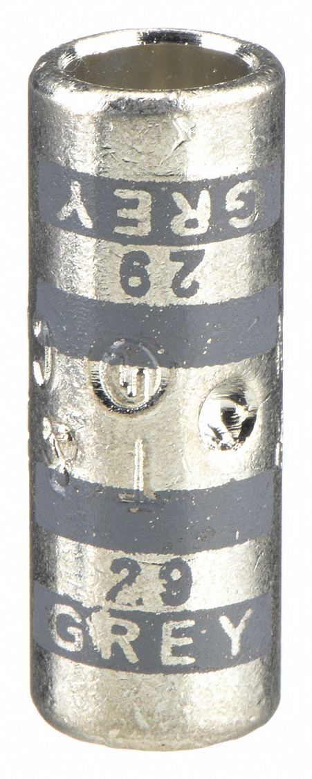 Open Barrel Splice: 4 AWG Wire Size, Gray Code, 1 in, Copper Barrel, 29 Die