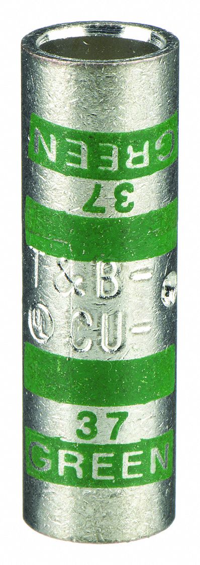 Open Barrel Splice: 1 AWG Wire Size, Green Code, 1.5 in, Copper Barrel, 37 Die