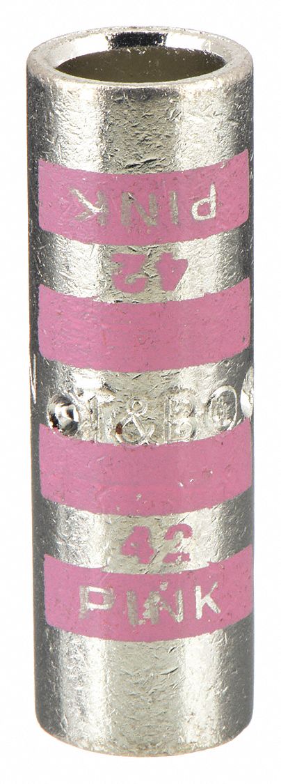 Open Barrel Splice: 1/0 AWG Wire Size, Pink Code, 1.63 in, Copper Barrel, 42 Die
