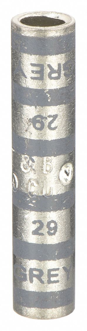 Open Barrel Splice: 4 AWG Wire Size, Gray Code, 1.75 in, Copper Barrel, 29 Die