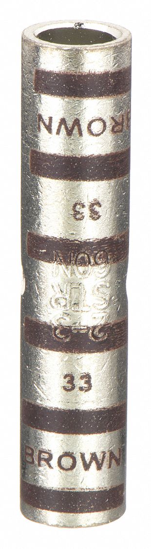 Open Barrel Splice: 2 AWG Wire Size, Brown Code, 1.88 in, Copper Barrel, 33 Die