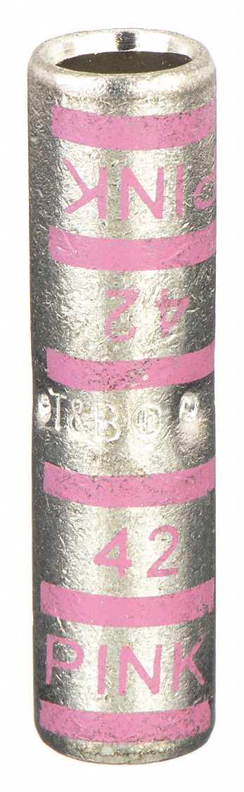 Open Barrel Splice: 1/0 AWG Wire Size, Pink Code, 2 in, Copper Barrel, 42 Die