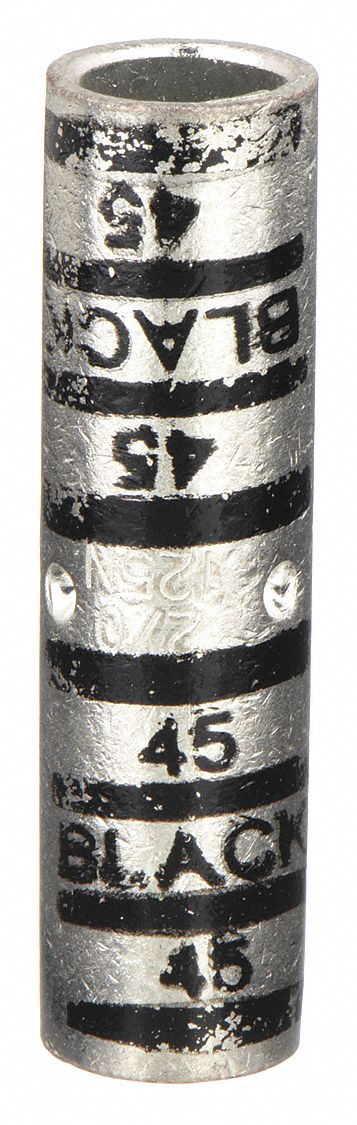 Open Barrel Splice: 2/0 AWG Wire Size, Black Code, 2.13 in, Copper Barrel, 45 Die