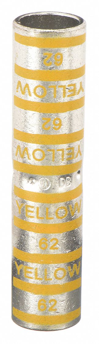 Open Barrel Splice: 250 kcmil Wire Size, Yellow Code, 3.38 in, Copper Barrel, 62 Die
