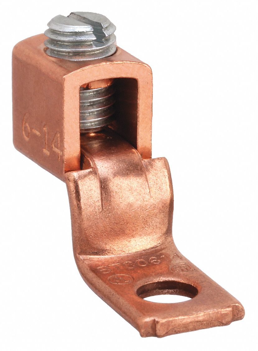 Wire Connector: 14 AWG – 6 AWG Wire Sizes, 13/64 in Stud Size, Unplated Copper Lug Body